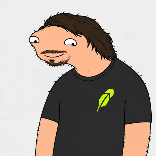 Cartoon Vlod Teneb smiling broadly because the chart moved up by one pixel